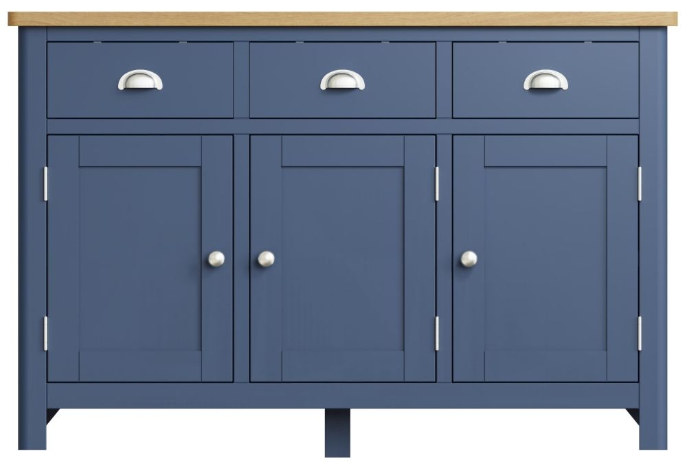 Portland Oak And Blue Painted 3 Door 3 Drawer Sideboard