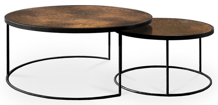 Notre Monde Bronze Heavy Aged Mirror Round Nesting Coffee Table Set