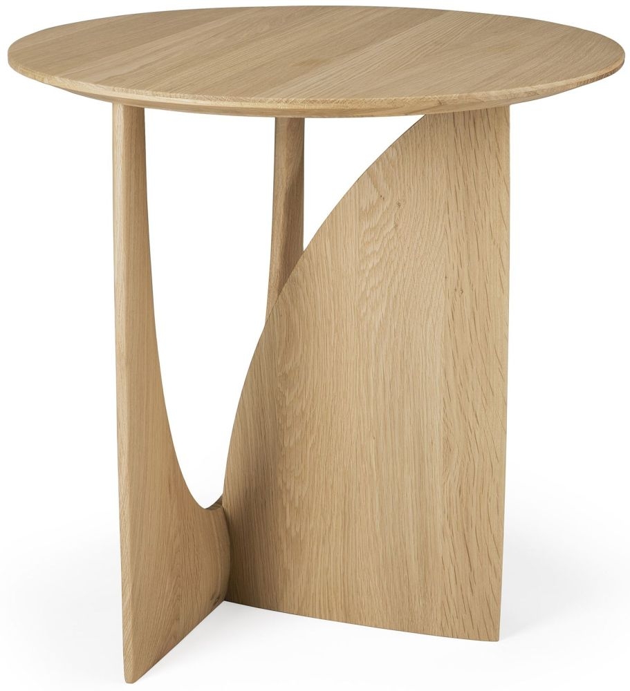 Ethnicraft Oak Geometric Round Side Table Dia 51cm
