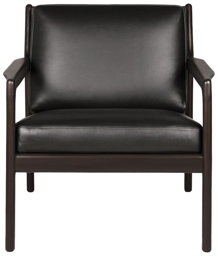 Ethnicraft Jack Lounge Chair With Black Leather Cushion Sold In Pairs