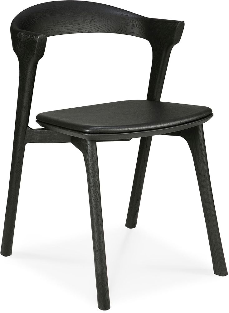 Ethnicraft Oak Bok Black Dining Chair With Black Leather Seat Sold In Pairs