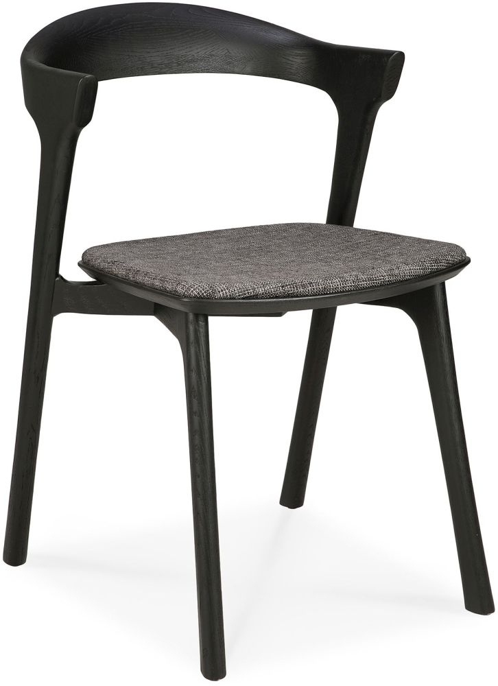 Ethnicraft Oak Bok Black Dining Chair With Grey Fabric Seat Sold In Pairs