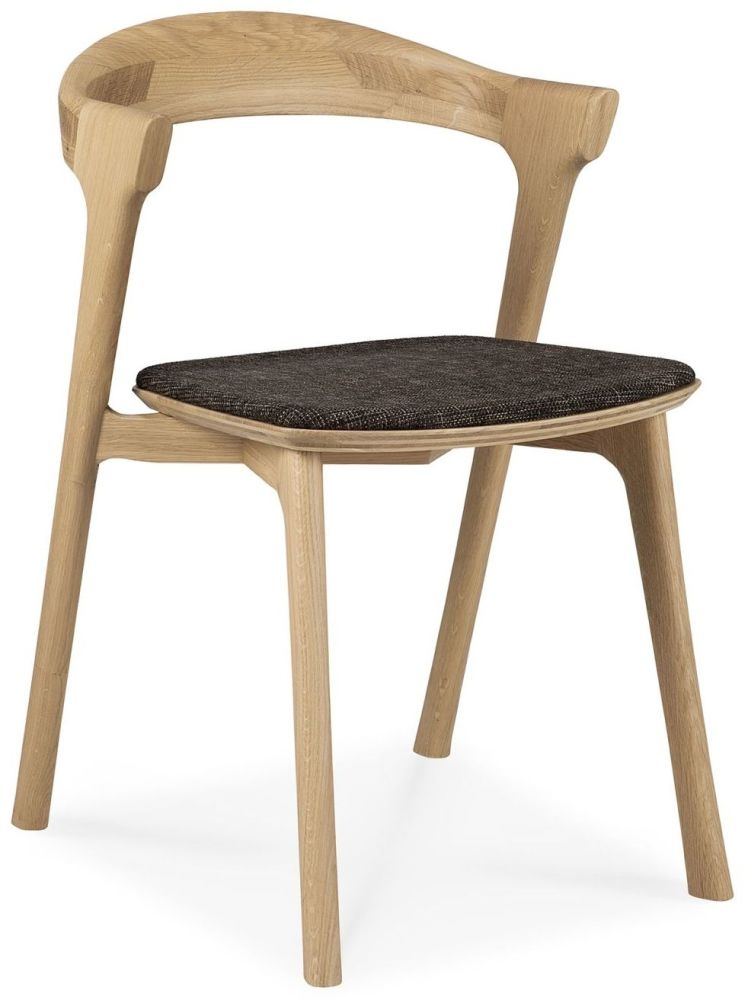 Ethnicraft Oak Bok Dining Chair With Dark Brown Fabric Seat Sold In Pairs