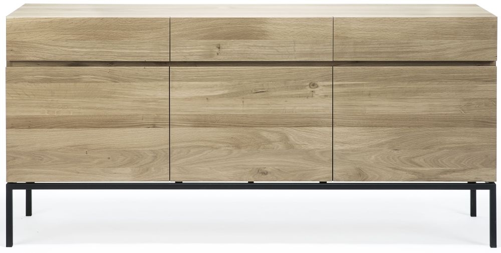 Ethnicraft Oak Ligna 3 Door Sideboard With Black Metal Legs 165cm