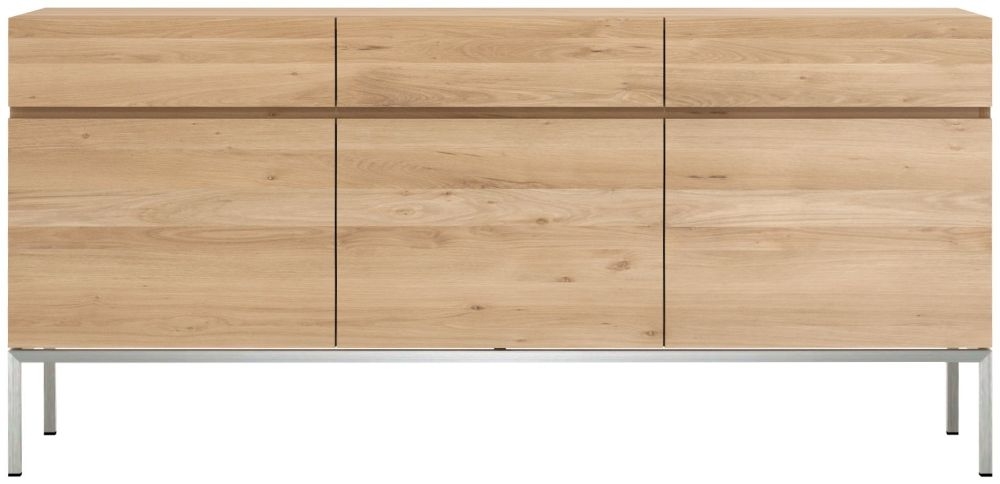 Ethnicraft Oak Ligna 3 Door Sideboard With Stainless Steel Legs 165cm