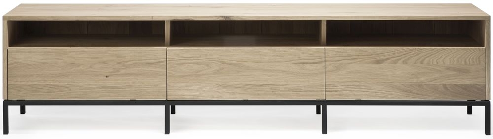 Ethnicraft Oak Ligna 3 Drawer Tv Unit With Black Metal Legs For 80inch Plasma