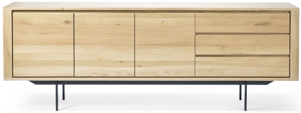 Ethnicraft Oak Shadow 3 Door Sideboard With Black Metal Legs 224cm