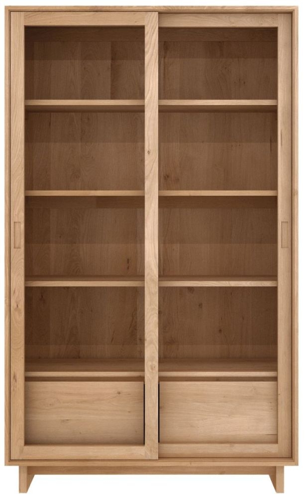 Ethnicraft Oak Wave 2 Door Glass Display Cabinet 110cm