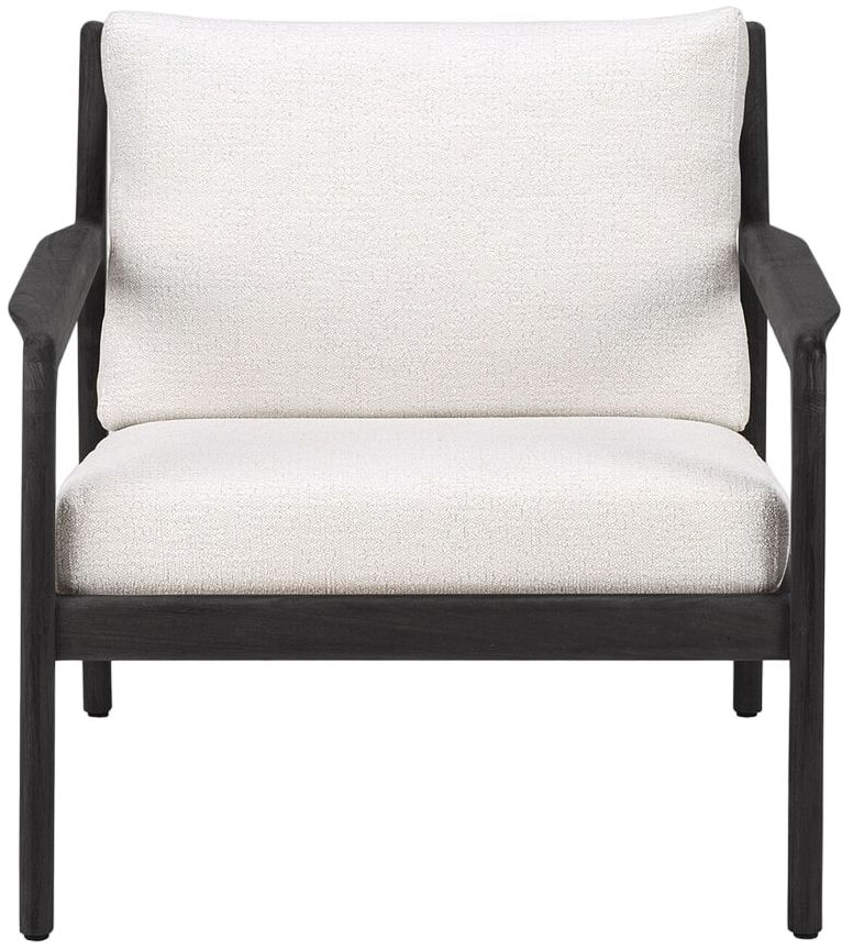 Ethnicraft Jack Black Teak Outdoor Lounge Chair With Off White Fabric Seat