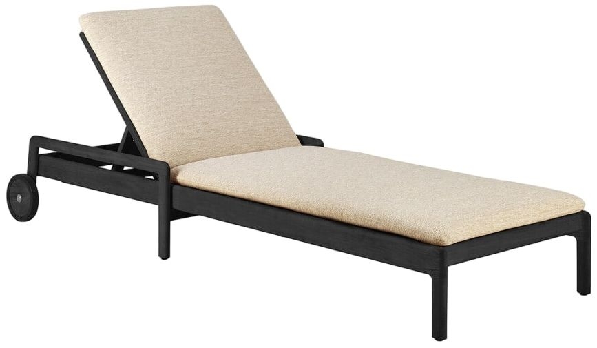 Ethnicraft Black Teak Jack Natural Fabric Outdoor Adjustable Lounger With Thin Cushion