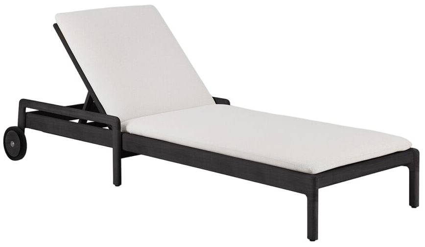 Ethnicraft Black Teak Jack Off White Fabric Outdoor Adjustable Lounger With Thin Cushion