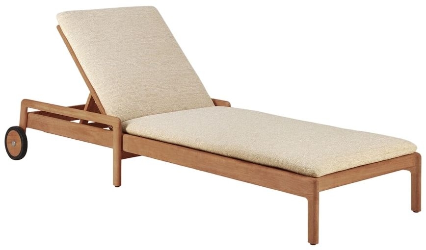 Ethnicraft Teak Jack Natural Fabric Outdoor Adjustable Lounger With Thin Cushion