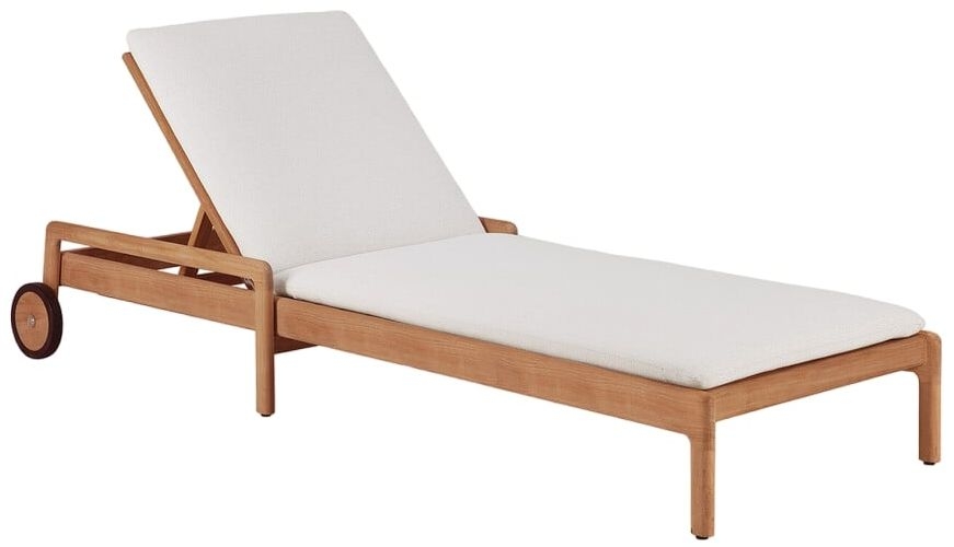 Ethnicraft Teak Jack Off White Fabric Outdoor Adjustable Lounger With Thin Cushion