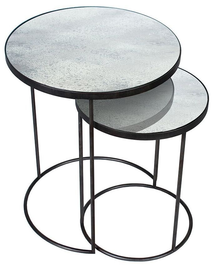 Notre Monde Clear Heavy Aged Mirror Round Nesting Side Table Set