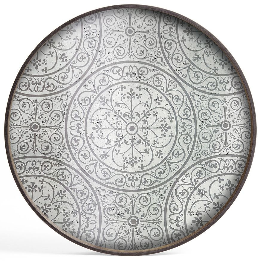 Notre Monde Moroccan Frost Large Round Light Aged Mirror Tray