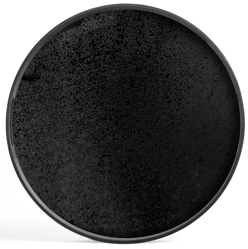 Notre Monde Charcoal Heavy Aged Small Round Mirror Tray