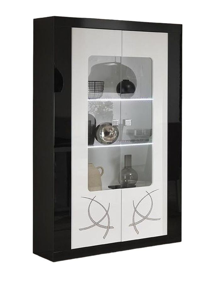 Bellevue Black And White 2 Door Glass Italian Cabinet With Led Light