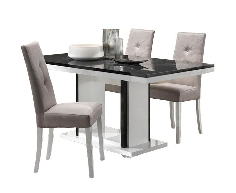 Bellevue Black And White Italian Dining Table And 4 Fabric Chair