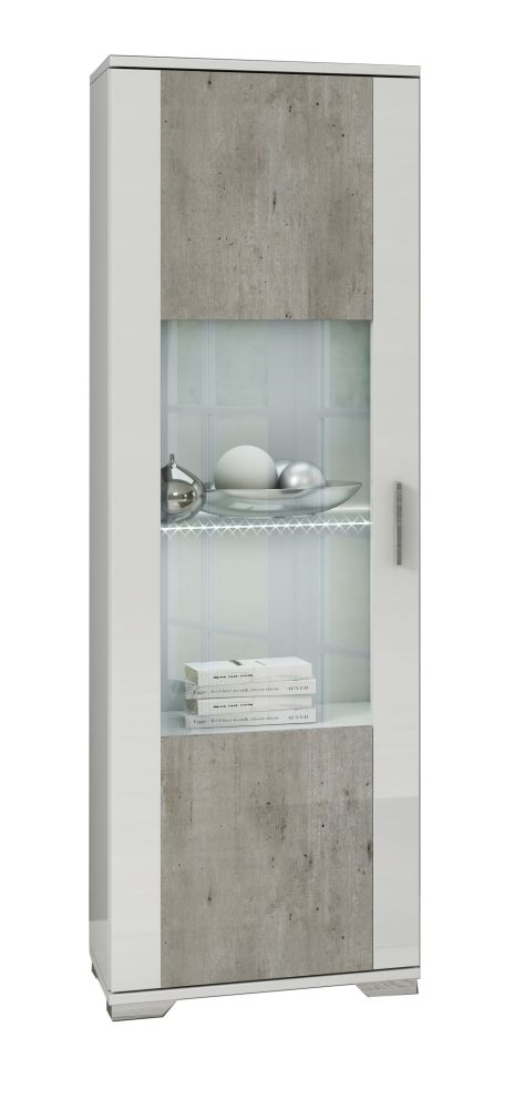 Dylan White And Concrete Grey 1 Left Door Glass Italian Cabinet With Led Light