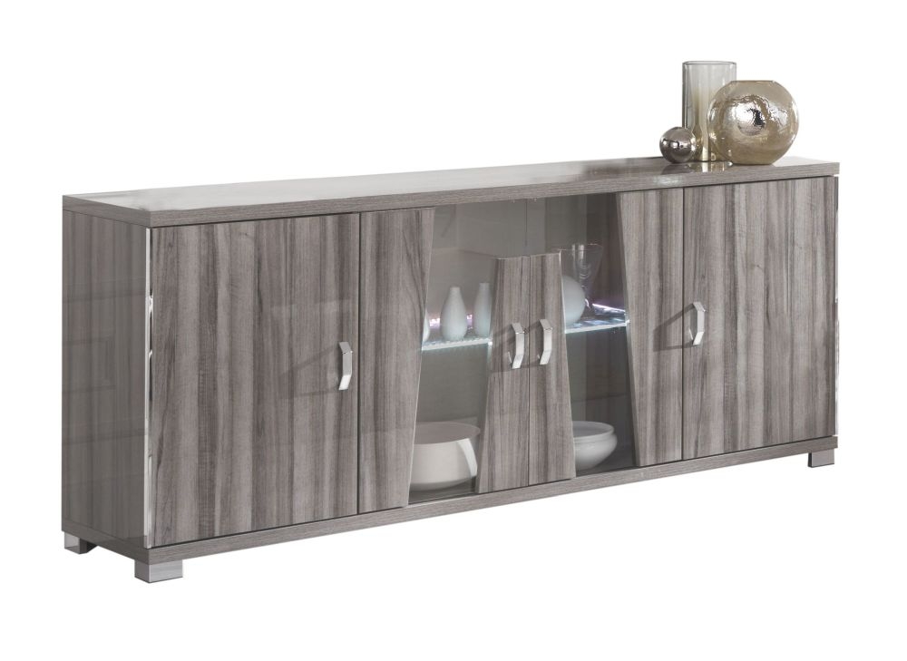 Glamour Dark Grey Oak 4 Door Italian Sideboard With Led Light