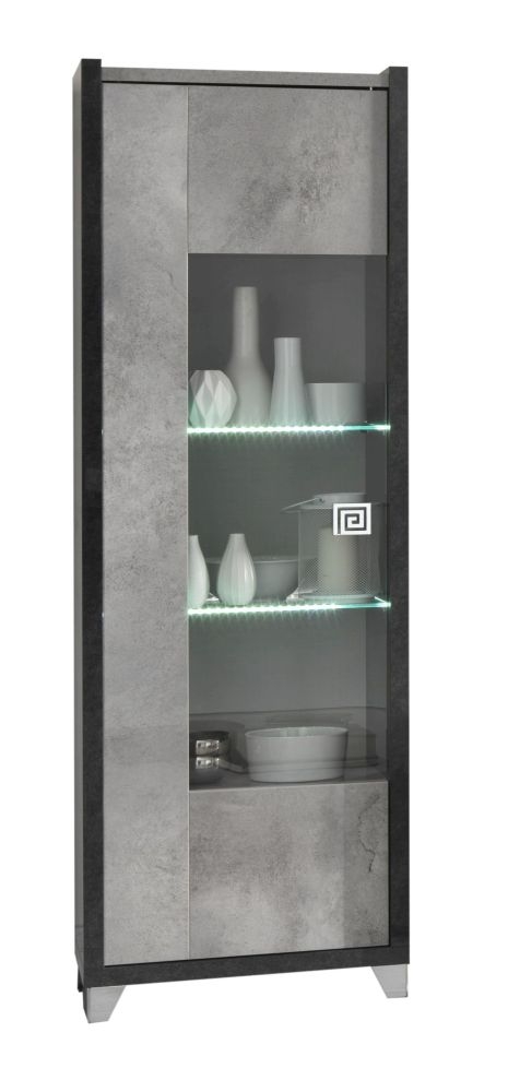 Hilton Grey Marble Effect 1 Left Door Glass Italian Cabinet With Led Light