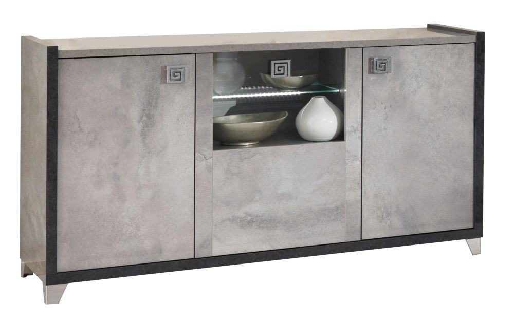 Hilton Grey Marble Effect 3 Door Italian Sideboard With Led Light