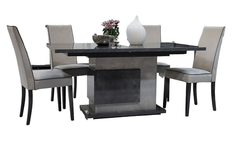 Hilton Grey Marble Effect Pedestal Italian Extending Dining Table And 4 Chair