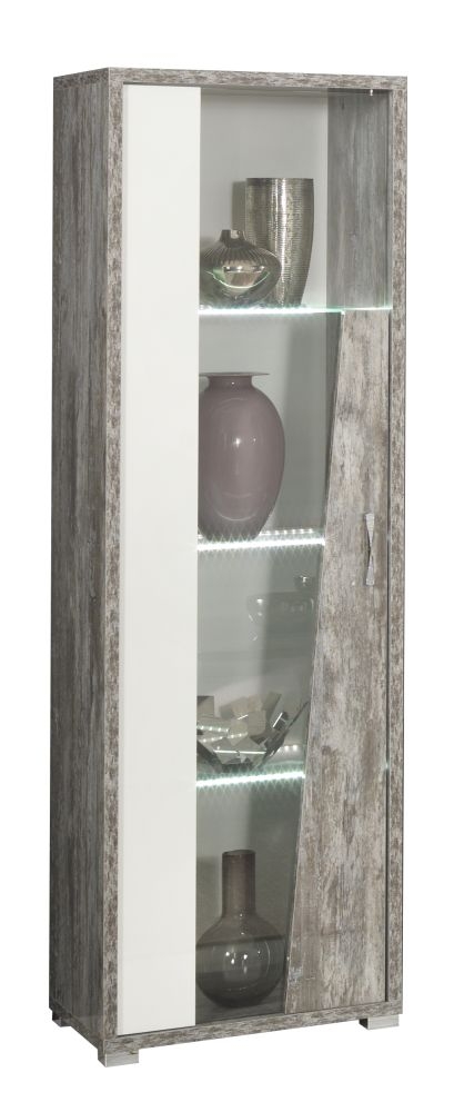 Kronos Dove Grey And White 1 Left Door Glass Italian Cabinet With Led Light
