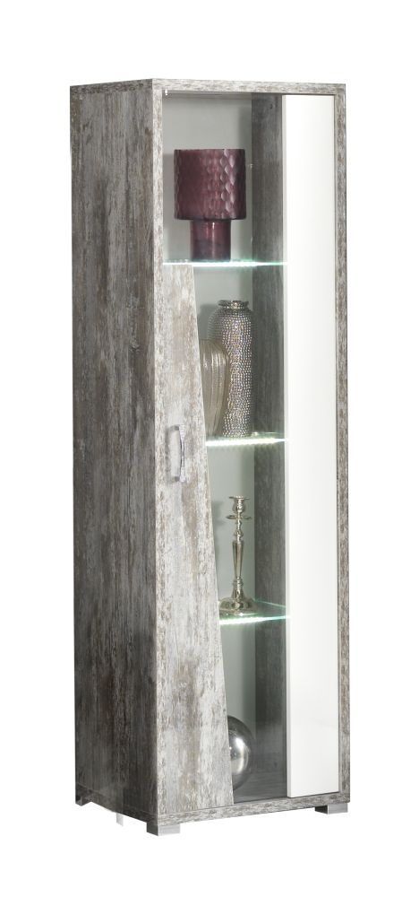 Kronos Dove Grey And White 1 Right Door Glass Italian Cabinet With Led Light