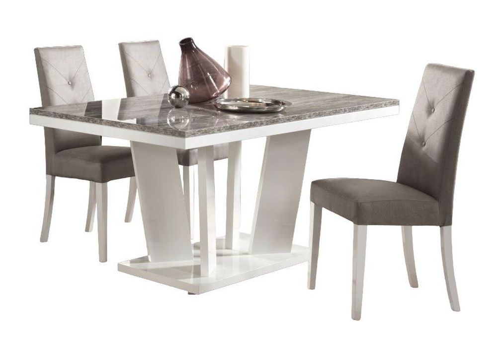 Kronos Dove Grey And White Italian Dining Table And 4 Fabric Chair