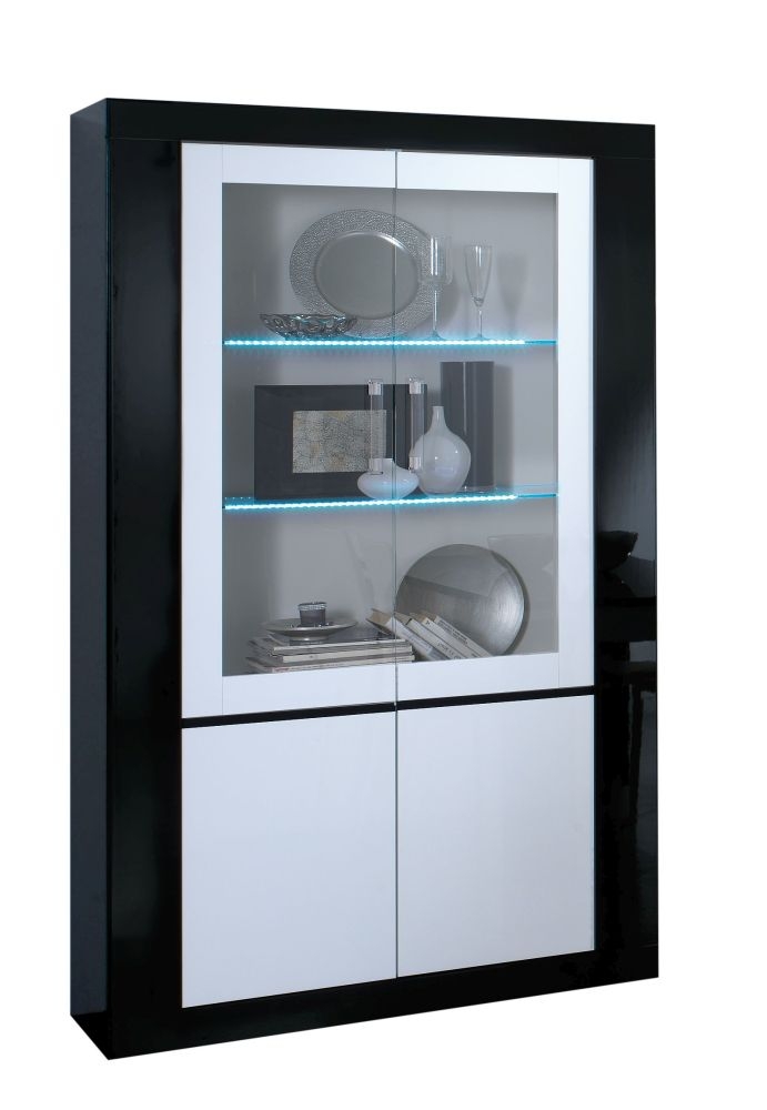 Polaris Black And White 2 Glass Door Italian Cabinet With Led Light