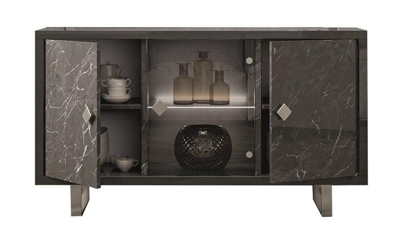 Sky Day Glossy Grey Marble Effect 3 Door Italian Sideboard With Led Light