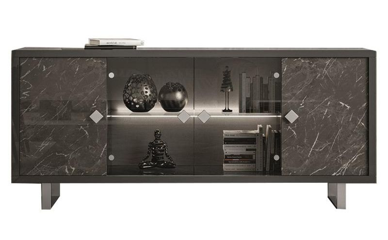 Sky Day Glossy Grey Marble Effect 4 Door Italian Sideboard With Led Light