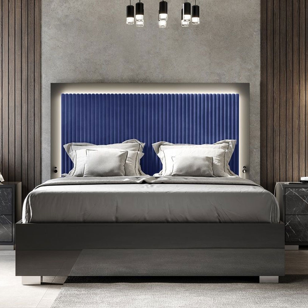 Sky Night Night Italian Bed With Blue Quilted Striped Headboard