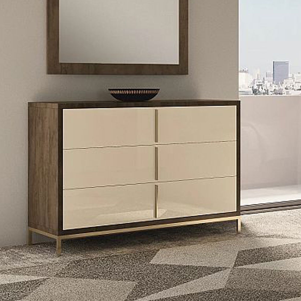 Zara Glossy Ivory And Brown 3 Drawer Italian Chest