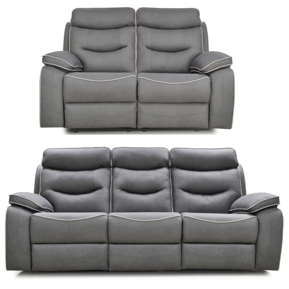 Giselle Charcoal Fabric Upholstered Recliner 32 Seater Sofa Set