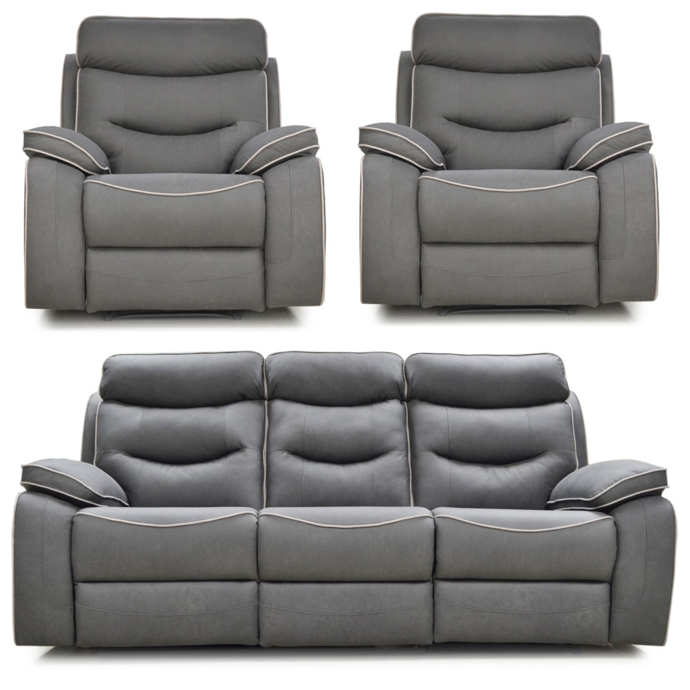 Giselle Charcoal Fabric Upholstered Recliner 311 Sofa Set