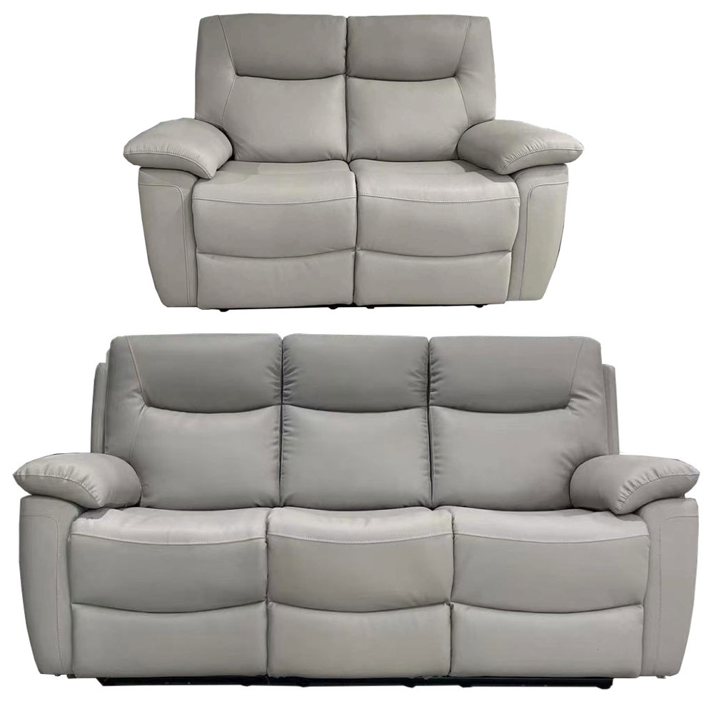 Lucia Pearl Grey Leather 32 Seater Recliner Sofa Set