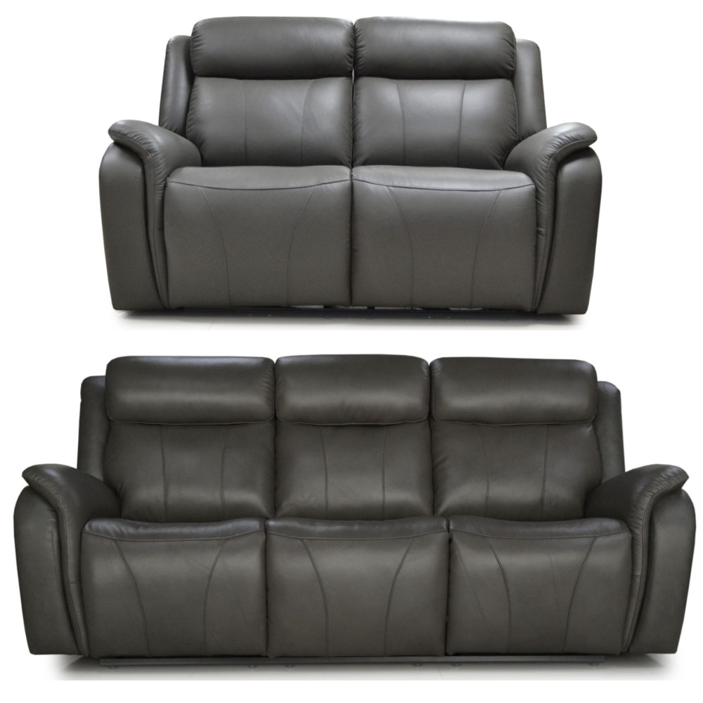 Marco Pewter Leather Upholstered Recliner 32 Seater Sofa Set