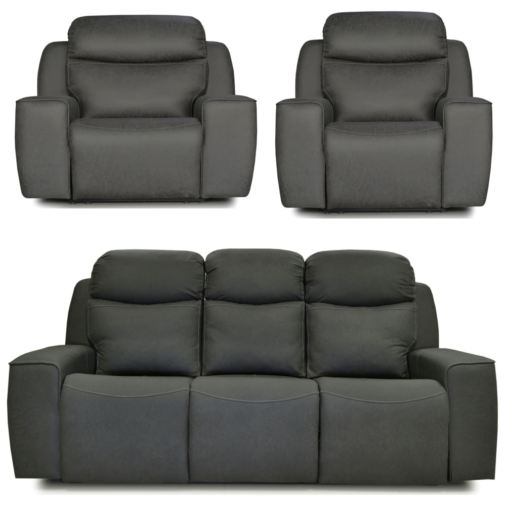 Rocco Dark Grey Fabric 311 Recliner Sofa Set