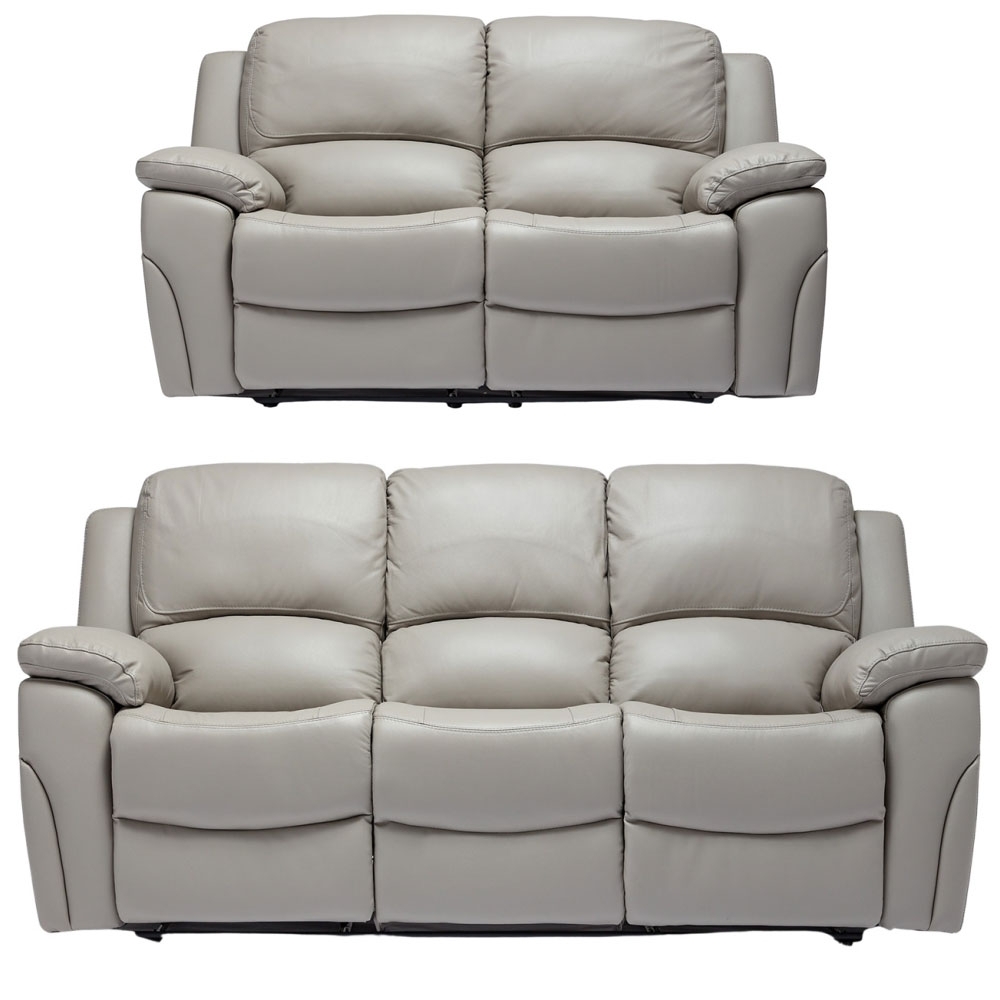 Sienna Pearl Grey Leather 32 Seater Recliner Sofa Set