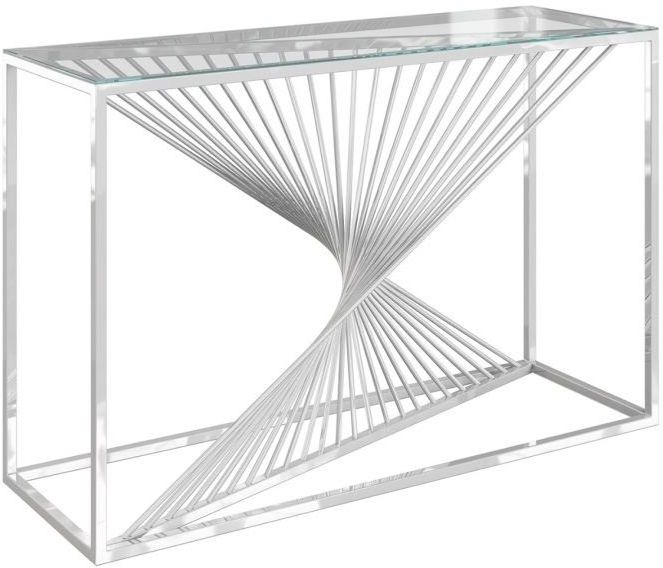 Abstract Glass And Chrome Console Table