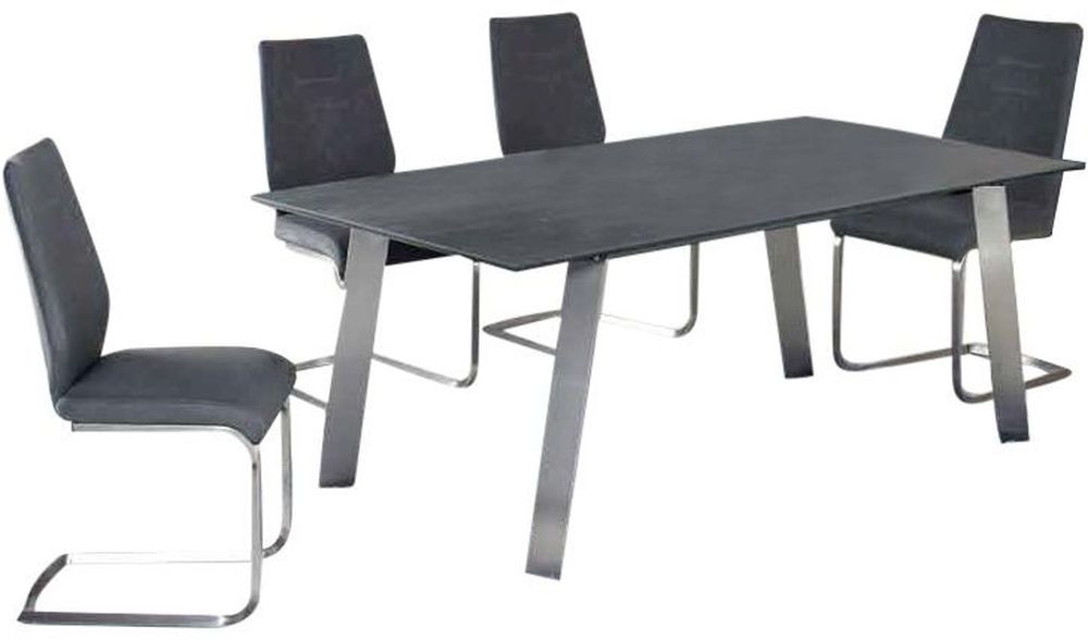 Agata Grey Glass Top And Chrome Extending Dining Table With 4 Agata Grey Chairs