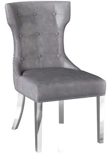 Alisa Cloudy Grey Leather And Chrome Dining Chair Sold In Pairs