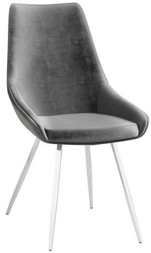 Lanna Dark Grey Velvet And Chrome Dining Chair Sold In Pairs