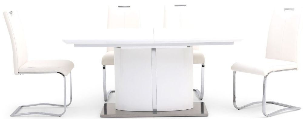 Flavio White High Gloss Butterfly Extending Dining Table And 4 Gabi White Chairs