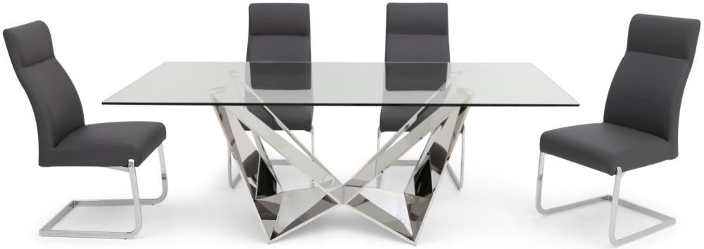 Florentina Glass Dining Table And 4 Dante Chairs Chrome And Grey