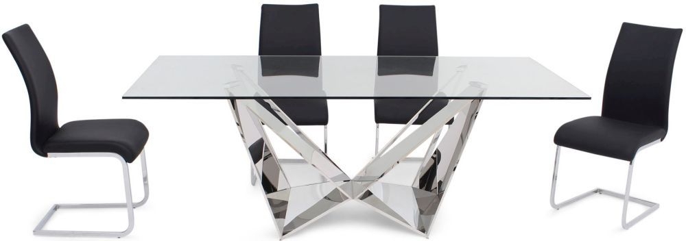 Florentina Glass Dining Table And 4 Paolo Chairs Chrome And Black