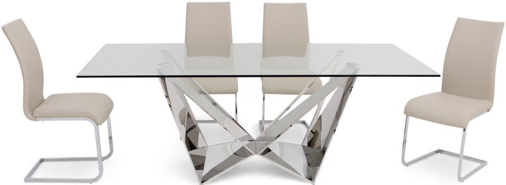 Florentina Glass Dining Table And 4 Paolo Chairs Chrome And Cream