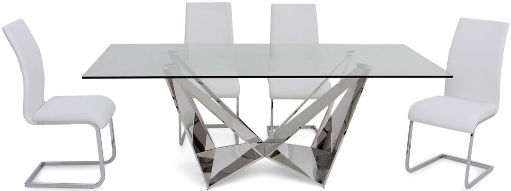 Florentina Glass Dining Table And 4 Paolo Chairs Chrome And White